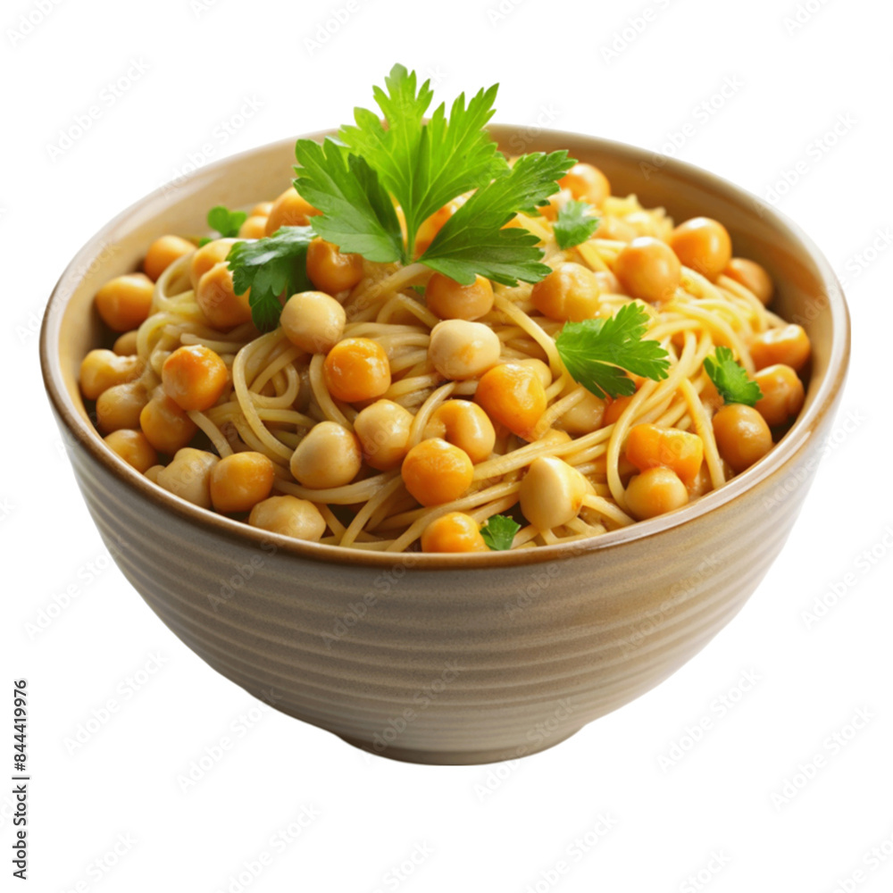 Garbanzos con fideos on bowl isolated on Transparent background. Garbanzos con fideos on bowl isolated on Transparent background.