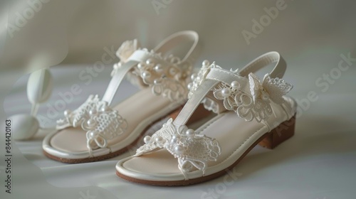 Christening shoes featuring white lace pearls Greek leather sandals