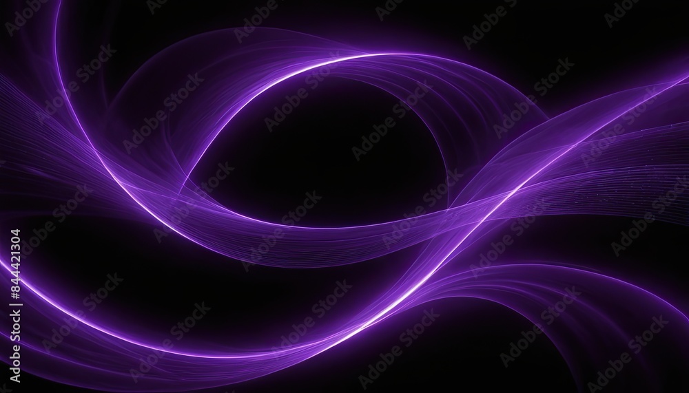 Beautiful modern purple background with shining wavy lines on dark background