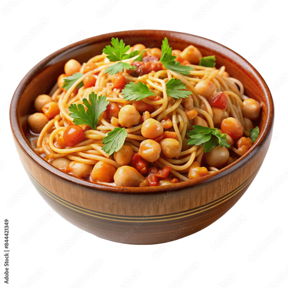 Garbanzos con fideos on bowl isolated on Transparent background. Garbanzos con fideos on bowl isolated on Transparent background.