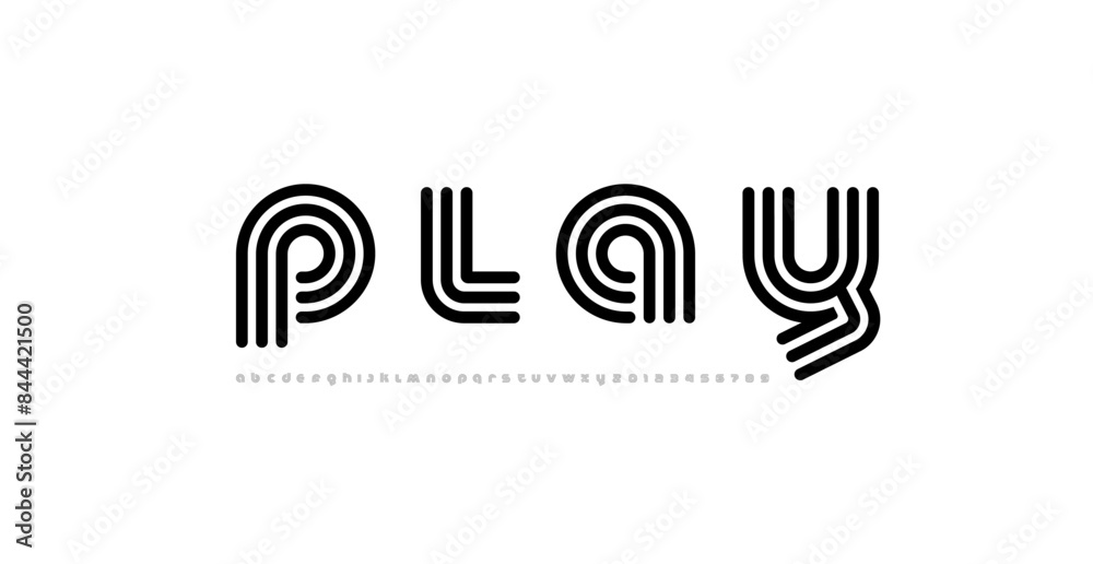 Modern stylized striped font, rounded trendy alphabet made linear style, black graphic futuristic letters and numerals, vector illustration 10EPS Modern stylized striped font, rounded trendy alphabet made linear style, black graphic futuristic letters and numerals, vector illustration 10EPS
