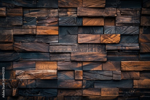 Vintage wooden wall background with dark brown wood texture paneling for interior design.