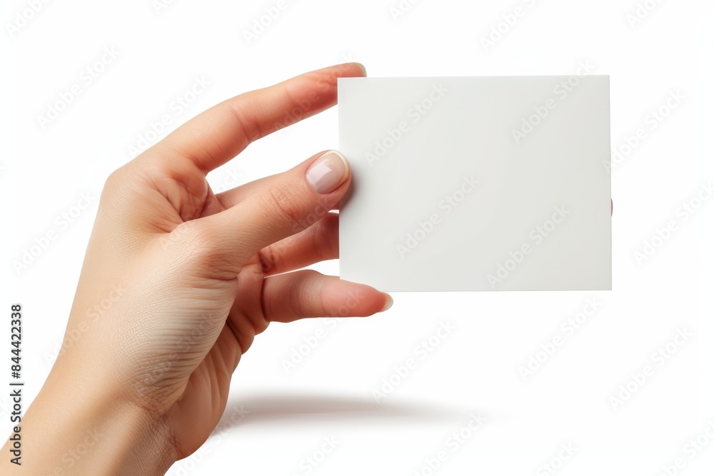 Blank White Card Mockup on Hand created with Generative AI Blank White Card Mockup on Hand created with Generative AI
