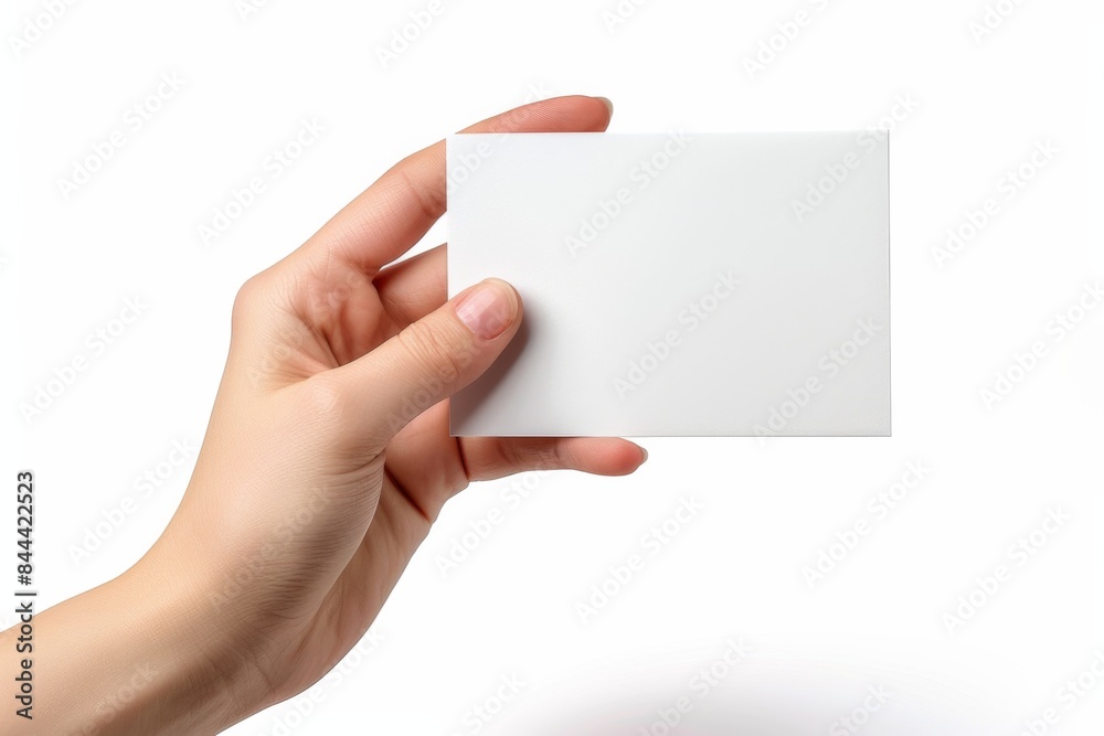 Obraz premium Blank White Card Mockup on Hand created with Generative AI