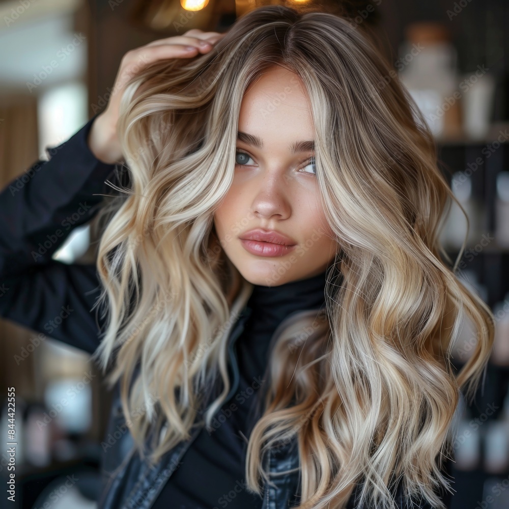 Beautiful blonde woman getting a haircut in a stylish salon Beautiful blonde woman getting a haircut in a stylish salon