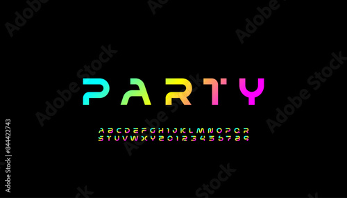 Technology science font, digital cyber alphabet made futurism style, bright uppercase letters A, B, C, D, E, F, G, H, I, J, K, L, M, N, O, P, Q, R, S, T, U, V, W, X, Y, Z and numerals 0, 1, 2, 3, 4, 5