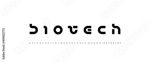 Abstract technology science bold font, digital cyber space alphabet made futuristic style, thick lowercase letters A-Z and Arab numerals 0-9 space style