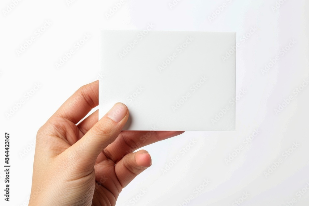 Blank White Card Mockup on Hand created with Generative AI Blank White Card Mockup on Hand created with Generative AI