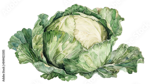 Historical botanical art of a cabbage head on a white background photo