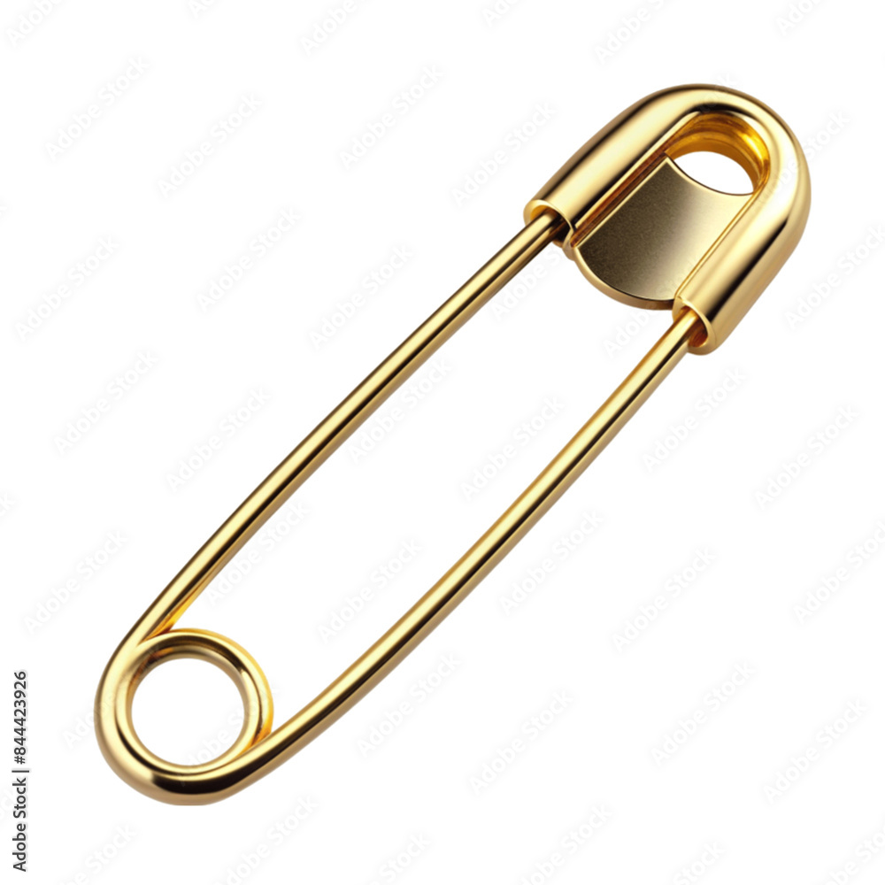 One open safety pin golden isolated on transparent background. One open safety pin golden isolated on transparent background.
