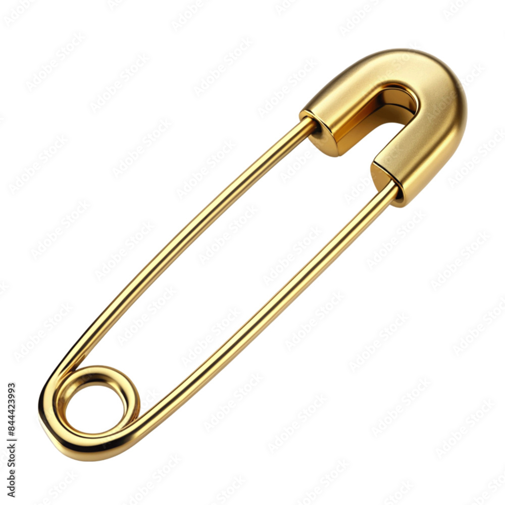 One open safety pin golden isolated on transparent background. One open safety pin golden isolated on transparent background.