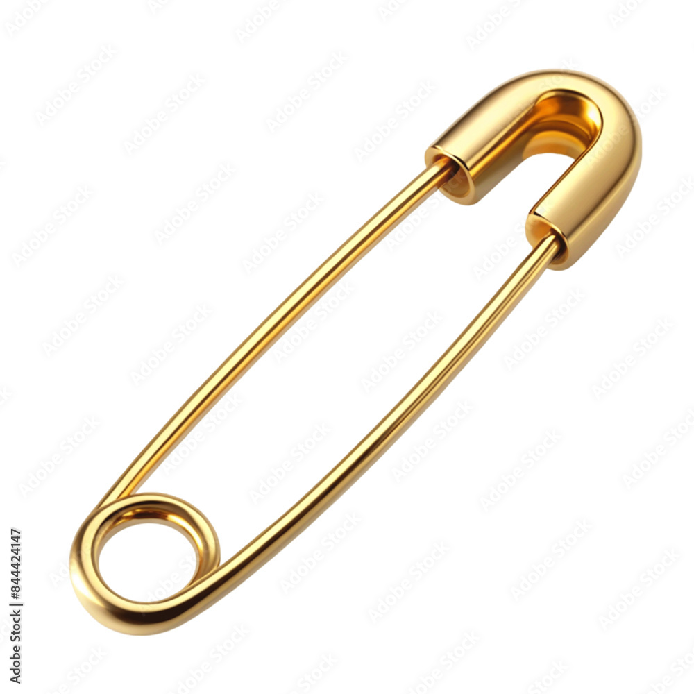 One open safety pin golden isolated on transparent background. One open safety pin golden isolated on transparent background.