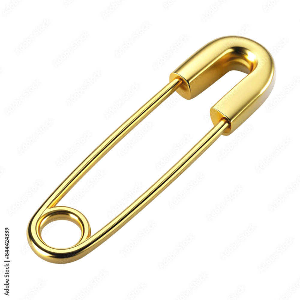 One open safety pin golden isolated on transparent background. One open safety pin golden isolated on transparent background.