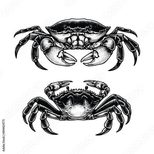 set of crab illustration. hand drawn black and white crabs vector illustration isolated white background