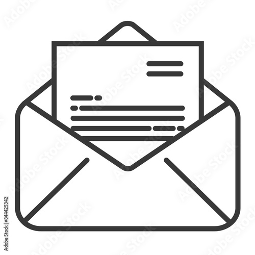 A white mail envelope with a piece of letter paper inside.