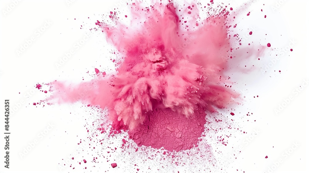 Pink Chalk Powder Explosion on White Background Pink Chalk Powder Explosion on White Background