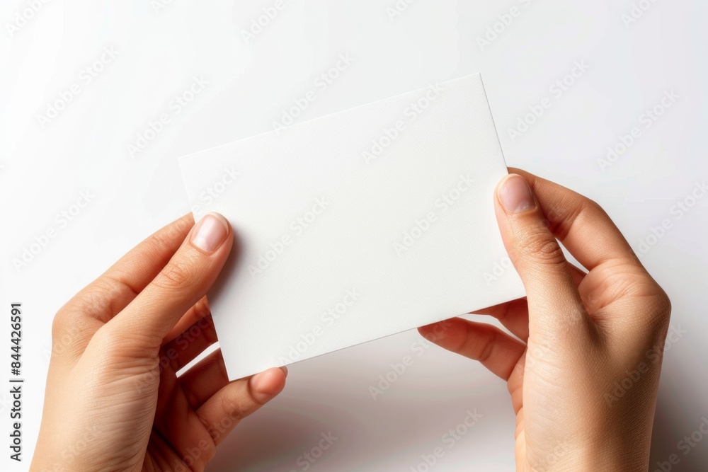 Blank White Card Mockup on Hand created with Generative AI Blank White Card Mockup on Hand created with Generative AI