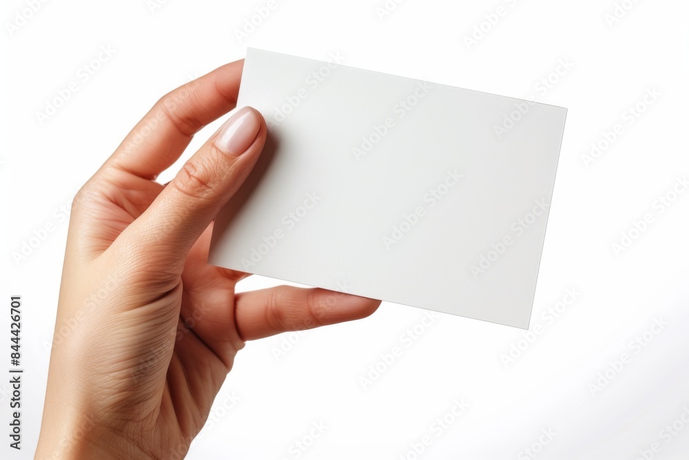 Blank White Card Mockup on Hand created with Generative AI Blank White Card Mockup on Hand created with Generative AI