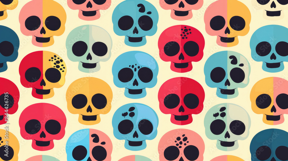 Cute and Colorful Skull Pattern. Bright and Simple Flat Design with Cheerful Colors Cute and Colorful Skull Pattern. Bright and Simple Flat Design with Cheerful Colors