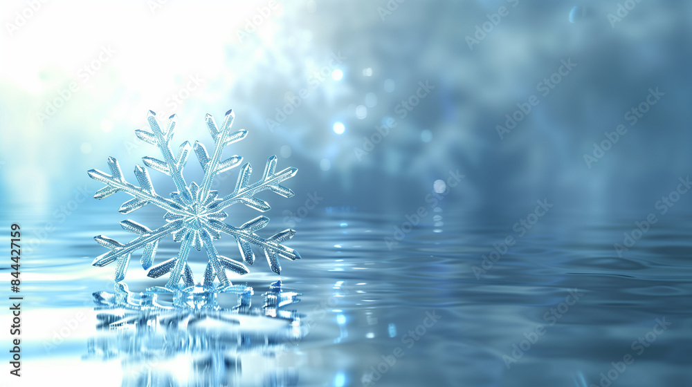冬の湖には雪の結晶が美しく輝く。Snowflakes shine beautifully on the lake in the winter season.,Generative AI 冬の湖には雪の結晶が美しく輝く。Snowflakes shine beautifully on the lake in the winter season.,Generative AI