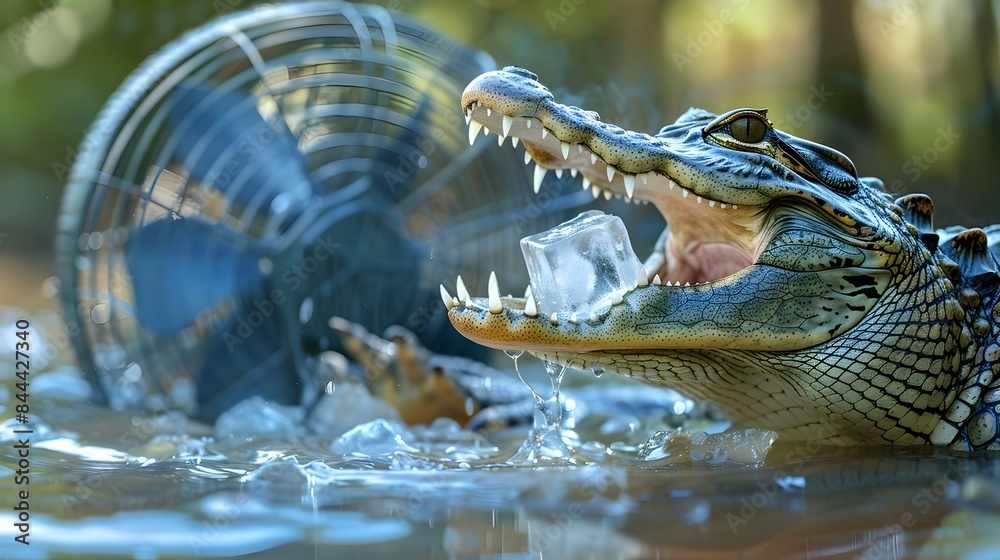Obraz premium Alligator Seeking Relief from Global Warming's Rising Temperatures