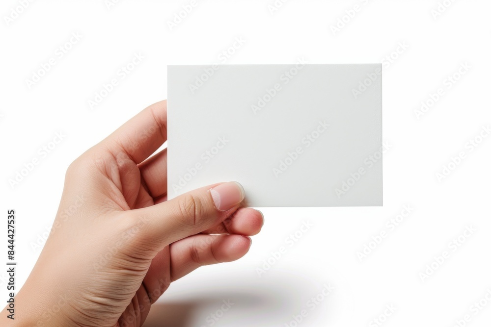 Blank White Card Mockup on Hand created with Generative AI Blank White Card Mockup on Hand created with Generative AI