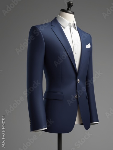 a navy blue tailored blazer with a notch lapel photo