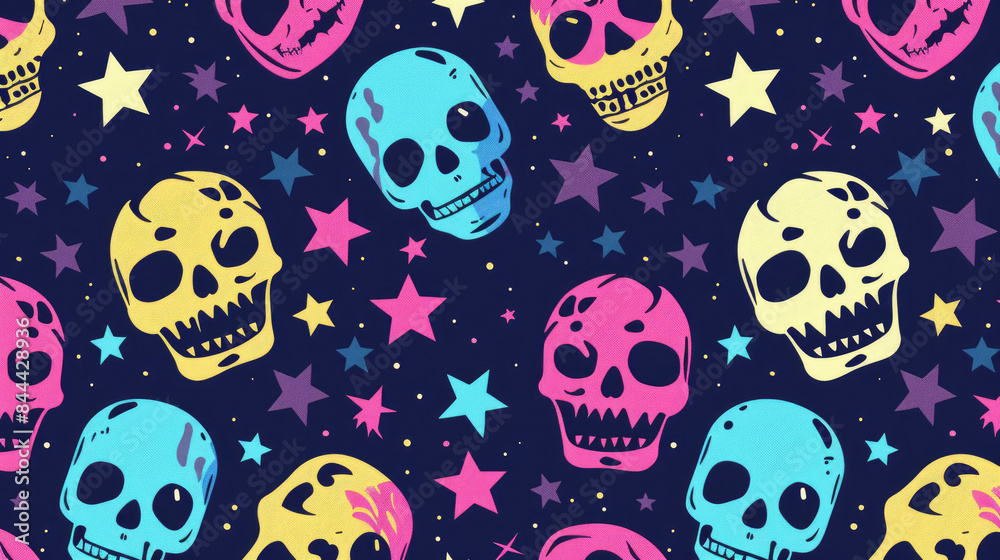 Cute and Colorful Skull Pattern. Bright and Simple Flat Design with Cheerful Colors Cute and Colorful Skull Pattern. Bright and Simple Flat Design with Cheerful Colors