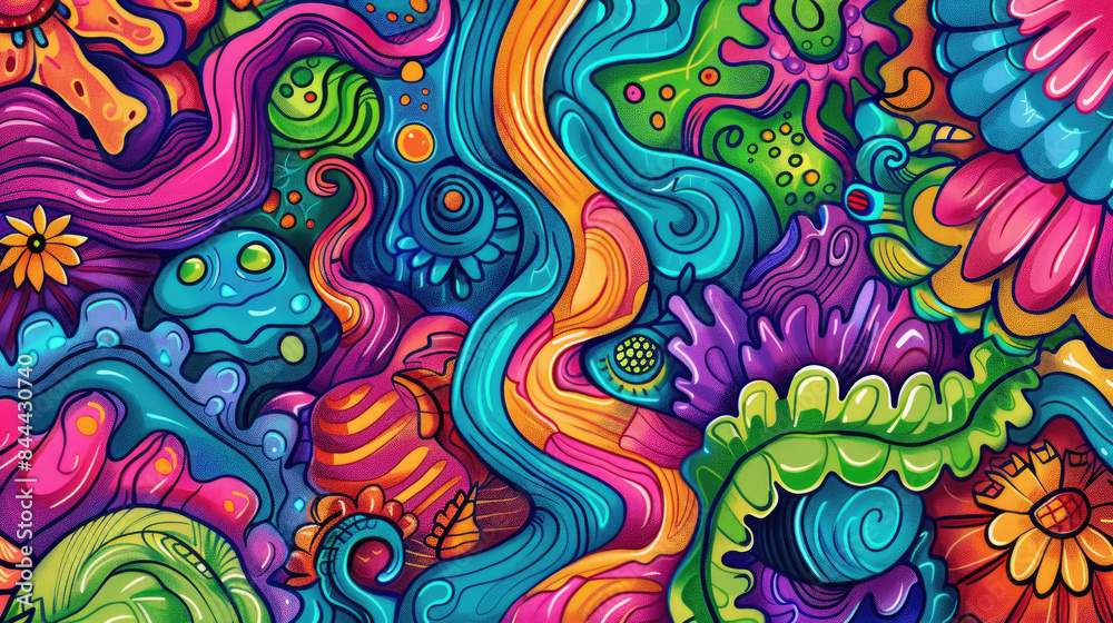 Playful Doodle Art Pattern in Vibrant Colors. Expressive and Bright Design with Vivid Colors Playful Doodle Art Pattern in Vibrant Colors. Expressive and Bright Design with Vivid Colors