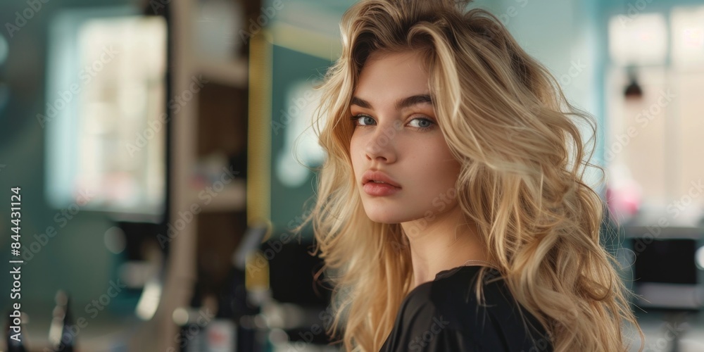 Beautiful blonde woman getting a haircut in a stylish salon Beautiful blonde woman getting a haircut in a stylish salon