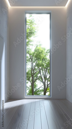 Bright Room with a View of Trees Through a Large Window