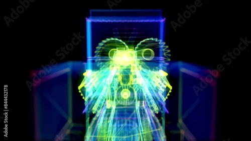 Engine. Diesel industrial electric generator. Particles 3d model Engine power plant.