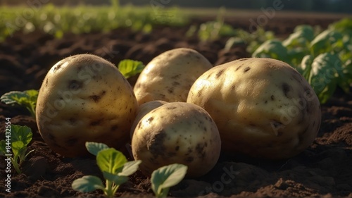 Golden pottos harvest in a countryside farm land. photo