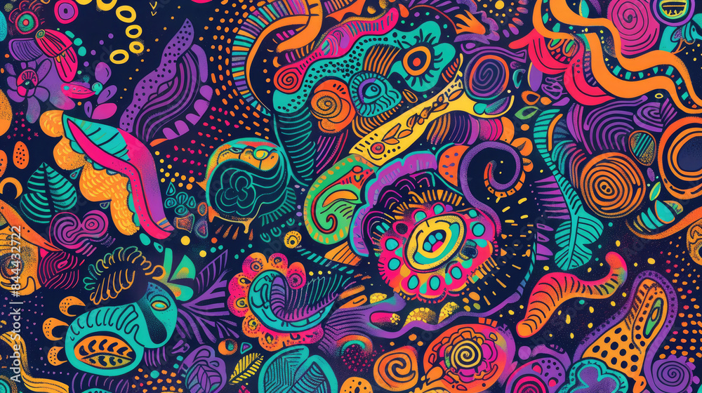 Playful Doodle Art Pattern in Vibrant Colors. Expressive and Bright Design with Vivid Colors Playful Doodle Art Pattern in Vibrant Colors. Expressive and Bright Design with Vivid Colors