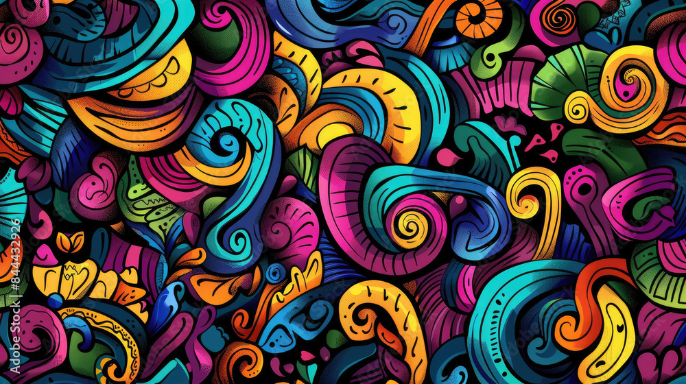 Playful Doodle Art Pattern in Vibrant Colors. Expressive and Bright Design with Vivid Colors Playful Doodle Art Pattern in Vibrant Colors. Expressive and Bright Design with Vivid Colors
