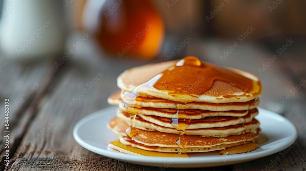 Delicious breakfast, pancakes with butter and sweet syrup. Delicious breakfast, pancakes with butter and sweet syrup.