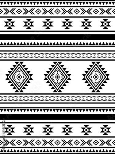 Southwest Aztec geometric Native American Mexican Navajo tribal ethnic seamless pattern fabric black and white design vector for textile printing 