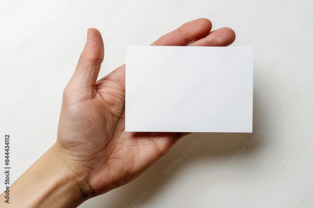 Blank White Card Mockup on Hand created with Generative AI Blank White Card Mockup on Hand created with Generative AI