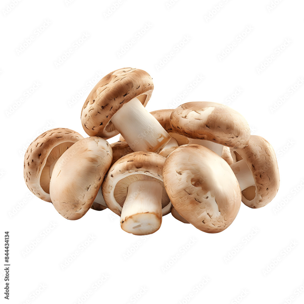 pile of fresh champignon mushrooms isolated on transparent background. generative ai pile of fresh champignon mushrooms isolated on transparent background. generative ai