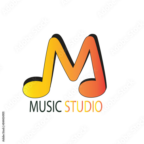 Initial M letter with a music note vector logo.