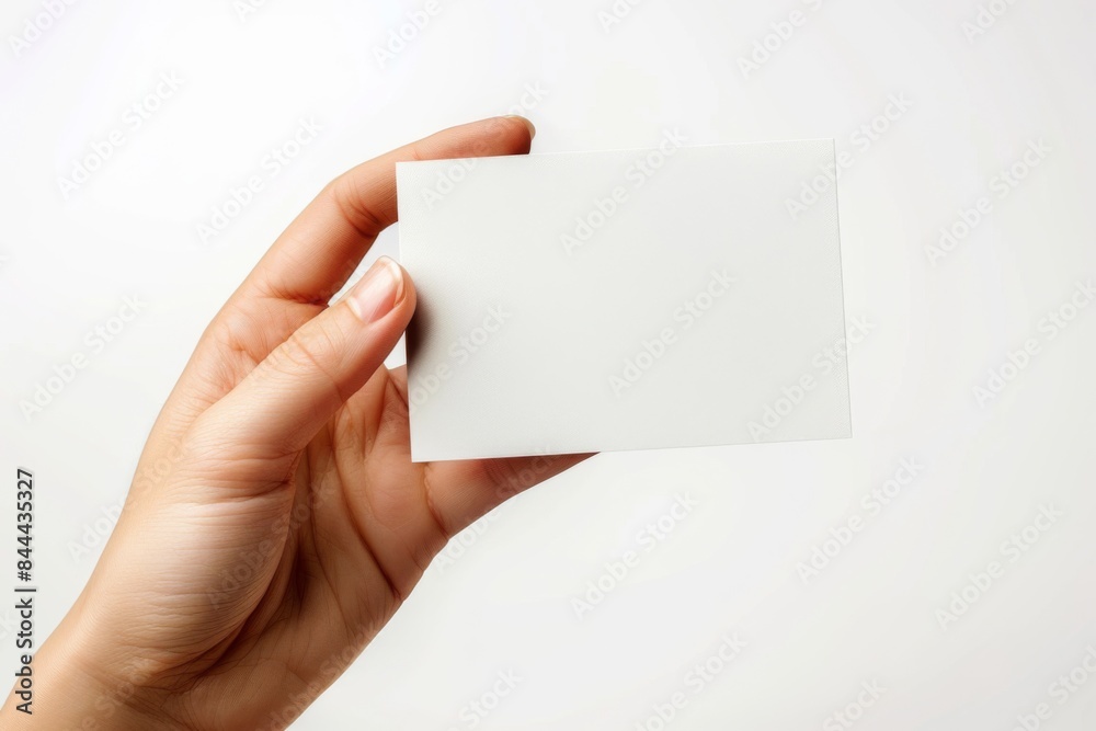 Obraz premium Blank White Card Mockup on Hand created with Generative AI