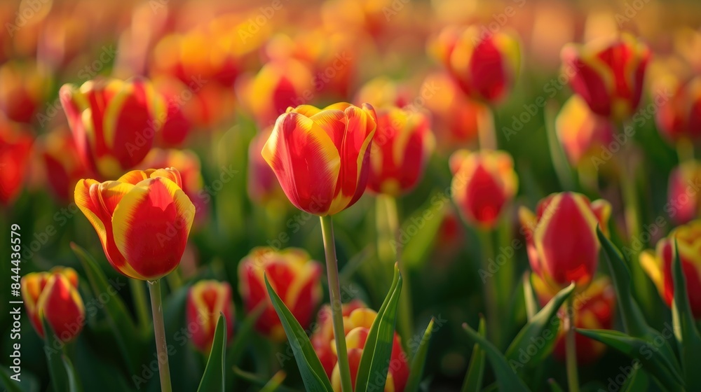 Beautiful red and yellow tulips close up in a sunny Dutch field Beautiful red and yellow tulips close up in a sunny Dutch field