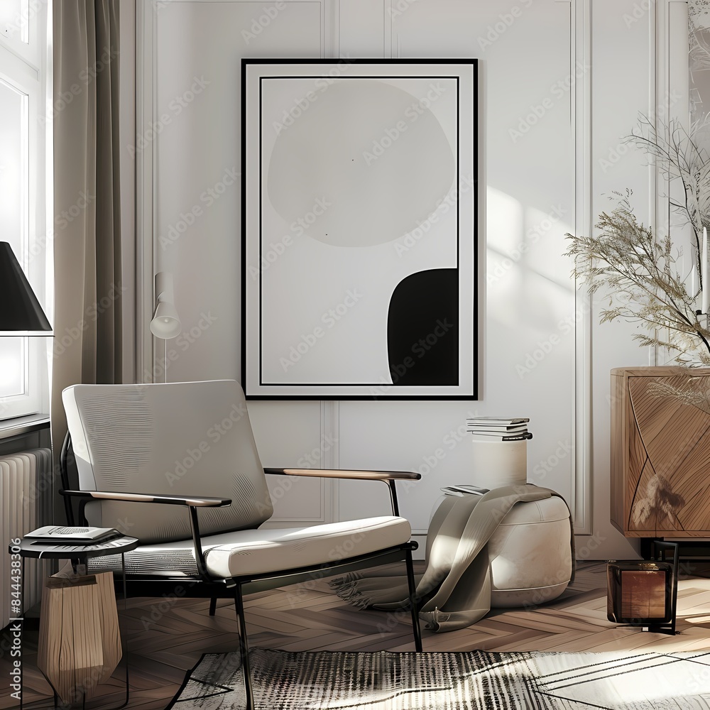 Mock up abstract wall art picture painting frame border, on white wall with vintage couch, , white thin minimal style, wabi sabi, farmhouse interior Mock up abstract wall art picture painting frame border, on white wall with vintage couch, , white thin minimal style, wabi sabi, farmhouse interior