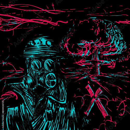 Nuclear Disaster Man with Gas Mask Vector Illustration