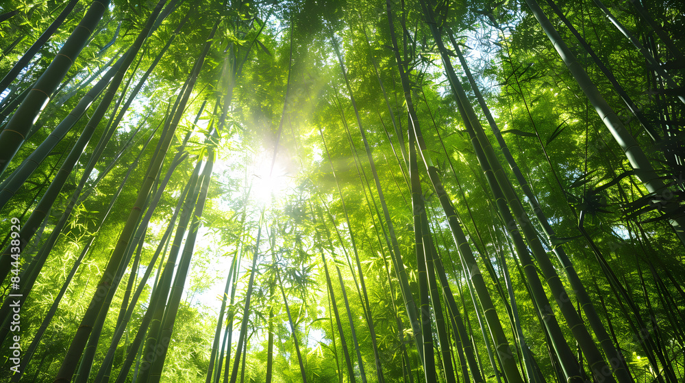 Lush bamboo forest bathed in sunlight, creating a serene and peaceful atmosphere for nature lovers. Lush bamboo forest bathed in sunlight, creating a serene and peaceful atmosphere for nature lovers.