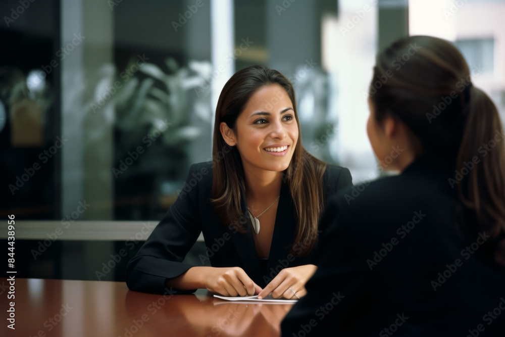 Obraz premium Committed Hispanic female leader in a business meeting