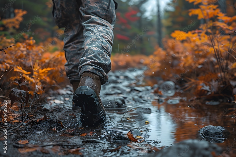 Autumn Adventure: Hiking in Forest with Waterfall Stream - Outdoor Exploration Concept Autumn Adventure: Hiking in Forest with Waterfall Stream - Outdoor Exploration Concept