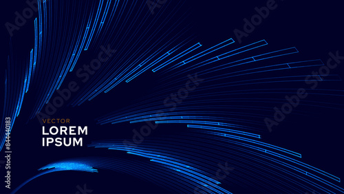 Blue Luxury Abstract Abstract On Dark Background. Futuristic Shapes Lines BG. Backdrop for Product or Tech Promo Presentation. Vector Banner Design.