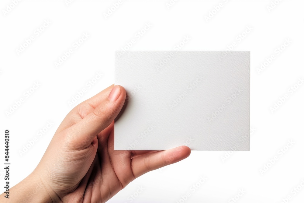 Blank White Card Mockup on Hand created with Generative AI Blank White Card Mockup on Hand created with Generative AI