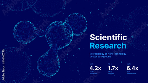 Biology Cell Scientific Medical Research Background. Science Blue Cells Backdrop with Depth of Field Blur Particles Effect. Futuristic Plant Microbiology. Blue Virus Cells Vector Illustration.
